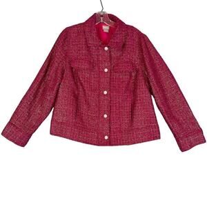 Chico's Jacket Women Size 12/14 Tweed Full Zip Glam Buttons Pockets Classic